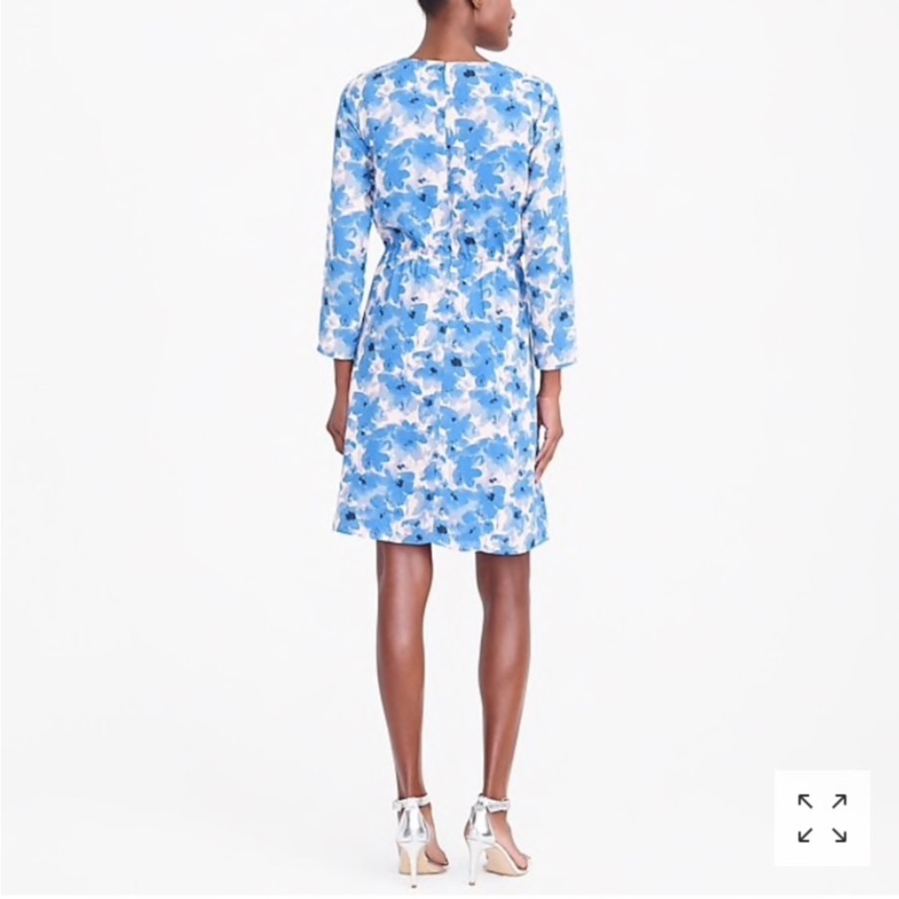 J Crew Factory Blue Floral Long Sleeve V Neck Dress Size 10 - Picture 5 of 13